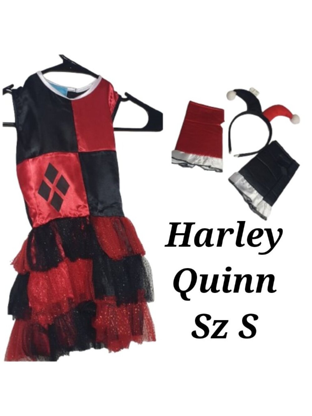 Harley Quinn Girls S Costume Halloween Deluxe Complete Dress W/ Accessories